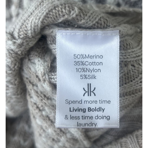 Krimson Klover Merino Wool Silk Blend Gray Stripe Turtleneck Sweater L/XL Thick - Picture 6 of 6